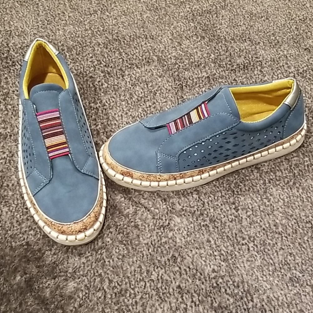 Blue slip on loafers